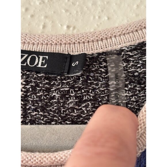 Nic+Zoe Womens S Geometric Mixed Pattern Blue Gray Long-Sleeve Sweater - Picture 6 of 11